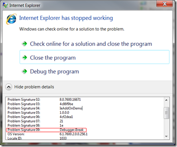 Internet Explorer Break Point